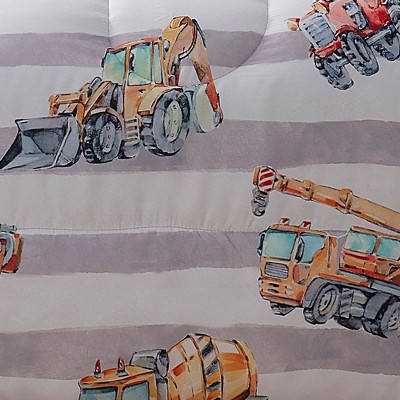 Twin Gray and Blue Construction Trucks Microfiber Bedding Set