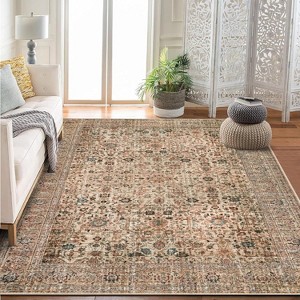 TackView Area Rugs for Living Room Bedroom, Large Washable Rug, Vintage Floral Boho Non Slip & Low Pile - 1 of 4