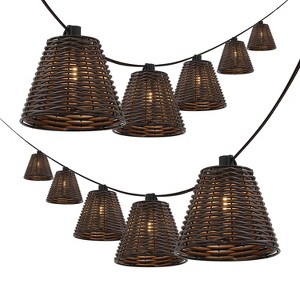 JONATHAN Y Payton 10-Light Indoor/Outdoor 10 ft. Classic Cottage LED G40 Faux-Rattan Shaded String Lights - 1 of 4