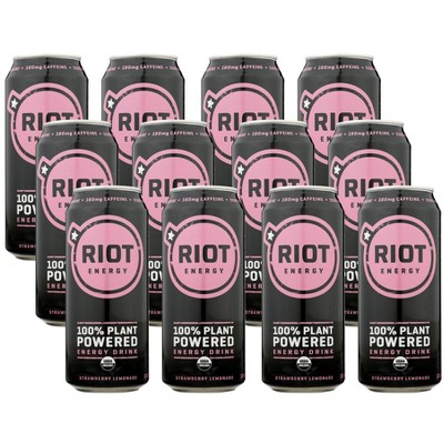 Riot Energy Organic Strawberry Lemon Plant-Powered Energy Drink - Case of 12/16 oz