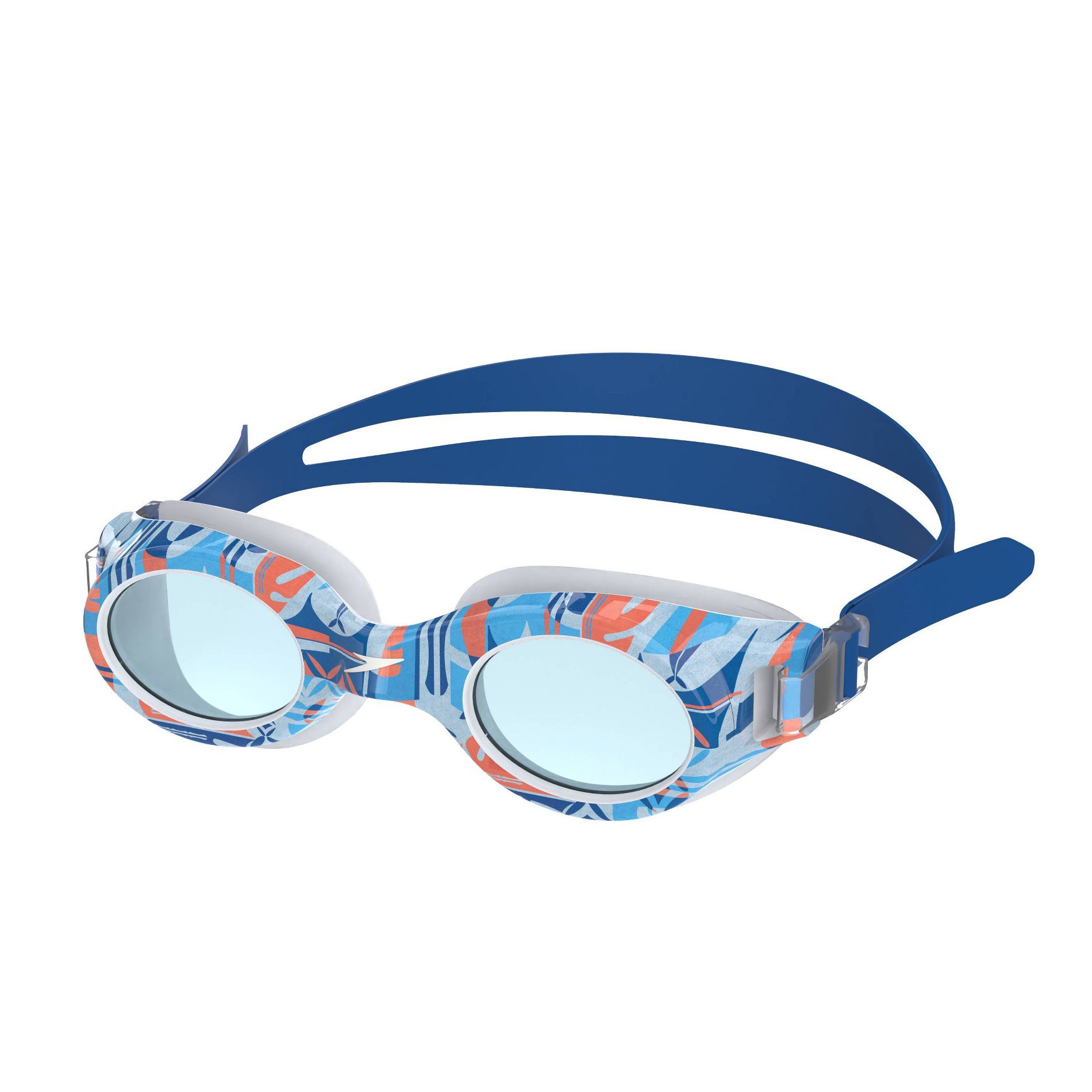 Speedo Junior Glide Print Swim Goggles - White/Blue/Orange: Anti-Fog, Ages 6-14