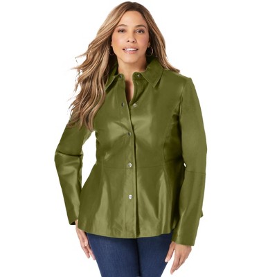 Jessica London Women's Plus Size Leather Peplum Jacket