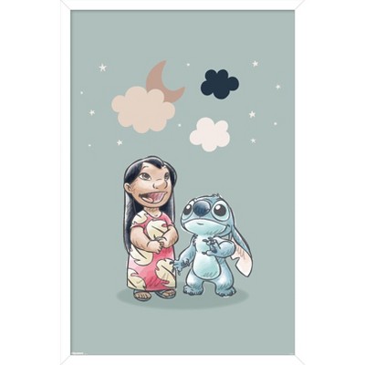 Trends International Disney Lilo and Stitch: Starry-Eyed - Clouds and Moon Framed Wall Poster Prints White Framed Version 14.725" x 22.375"