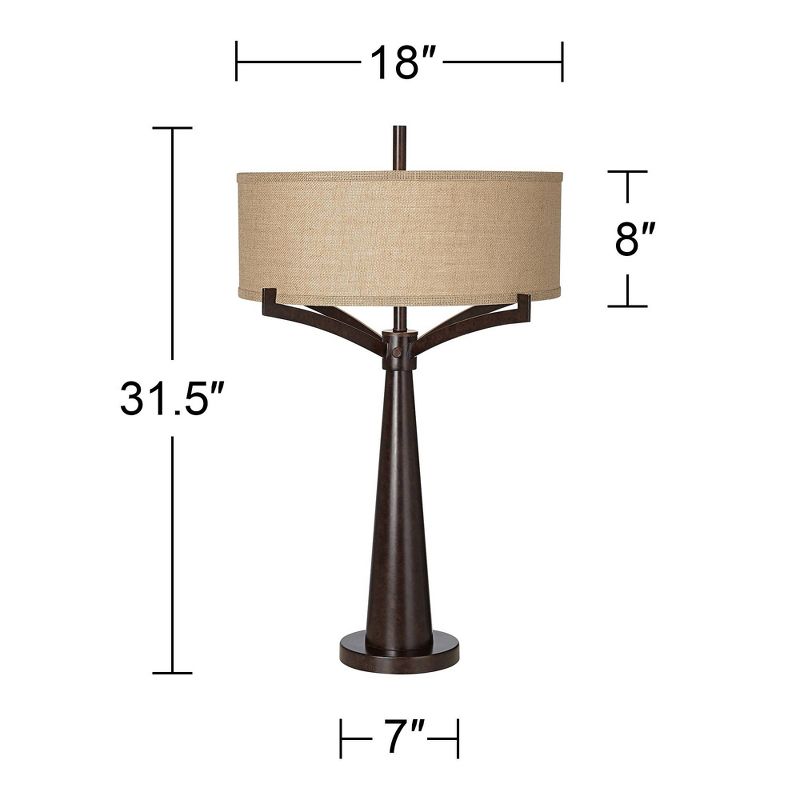 Franklin Iron Works Tremont Industrial Table Lamp 31 1/2" Tall Bronze Metal Burlap Fabric Drum Shade for Bedroom Living Room Bedside Nightstand Office, 5 of 11