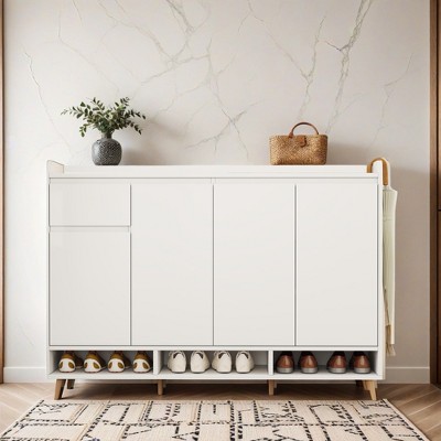 Sleek and Contemporary Shoe Cabinet with Adjustable Shelves, Minimalist Home Organizer with Solid Wood Legs - Leovsnove