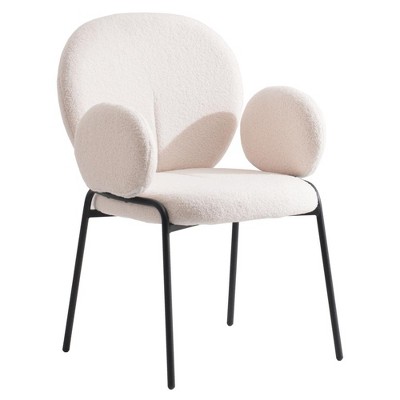 LeisureMod Celestial Modern Dining Arm Chair – Boucle Upholstery with Padded Seat & Sturdy Iron Frame, Black Base Accent Chair