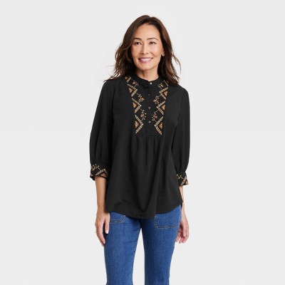 Women's Bishop 3/4 Sleeve Embroidered Blouse - Knox Rose™