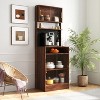6-shelf bookcase with 2 sliding striped glass doors, freestanding countertop storage - 3 of 4