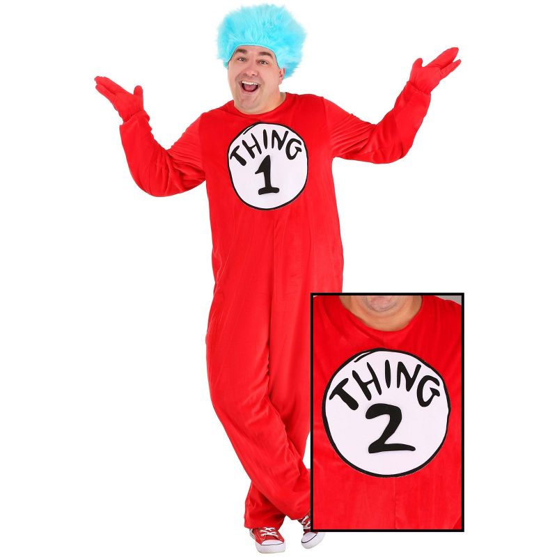 HalloweenCostumes.com 2X   Dr. Seuss Thing 1 & Thing 2 Deluxe Costume Adult Plus Size., Red/Blue, 1 of 8