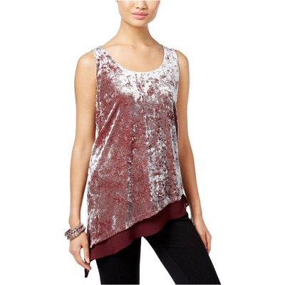I.N.C International Concepts Womens Crushed Velvet Pullover Blouse, Red, Medium