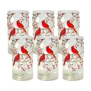 Candle Holder Set, Frosted Glass Cardinal Votive – 8"H Christmas Decor with Beaded Accents, Set of 6 By Melrose - 1 of 3