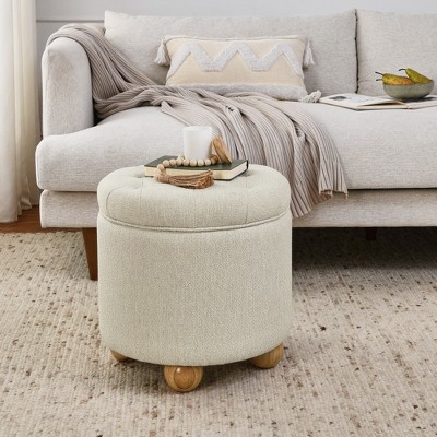 VYNXARIA Round Storage Ottoman, multi-functional round flannel button Ottoman, lid can be turned over as a table top, with storage space