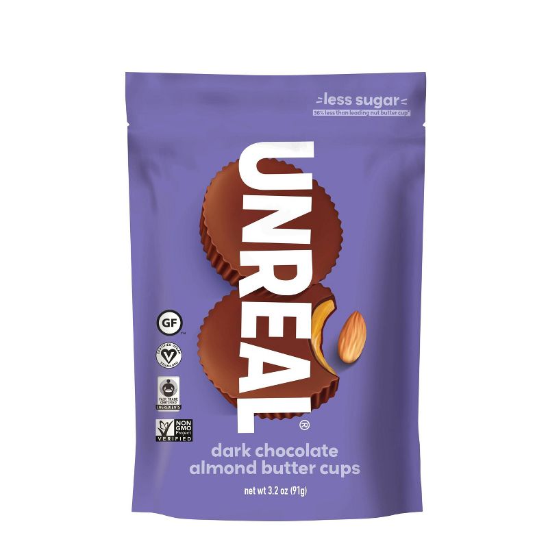 UNREAL Dark Chocolate Almond Butter Cups Candy - 3.2oz, 1 of 7