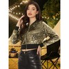 INSPIRE CHIC Women's Sequin Sparkle Front Zipper Cropped Bomber Jacket - 3 of 4
