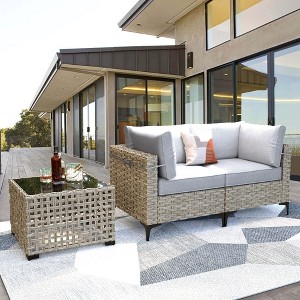 XIZZI Wicker Loveseat Small Couch, 2 Seater Sofa, All Weather Rattan Furniture with Solar Coffee Table for Balcony Yard Poolside Garden - 1 of 4