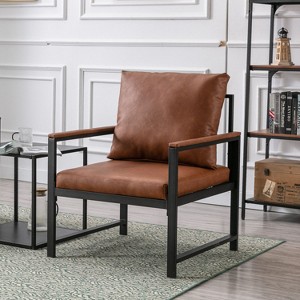 Faux Leather Accent Chair On Sale,Upholstered Accent Chair With Black Powder Coated Metal Frame,Single Sofa For Living Room-The Pop Home - 1 of 4