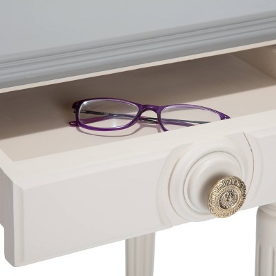 Cream and Gray Wood Side Table with Drawer and Fluted Legs