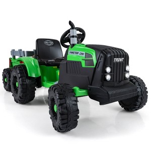 Costway 24V Ride On Tractor for Kids with Detachable Trailer Remote Control Music Green/Pink/Red/Dark Green - 1 of 4