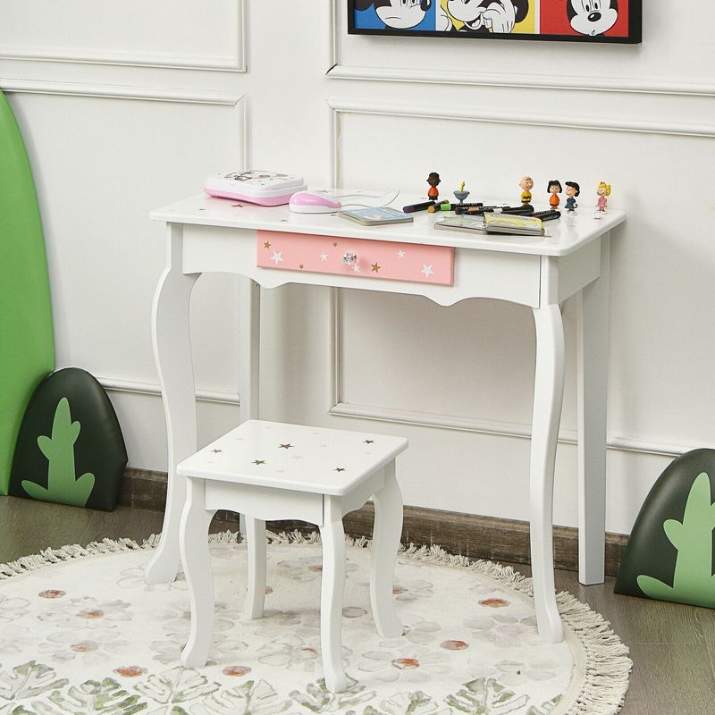Costway Kids Vanity Princess Makeup Dressing Table Chair Set W/ Tri-folding Mirror, 4 of 11