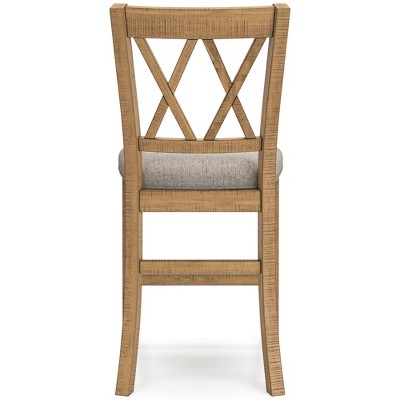 Havonplane Light Brown Wood Counter Height Barstools with Upholstered Seats, Set of 2
