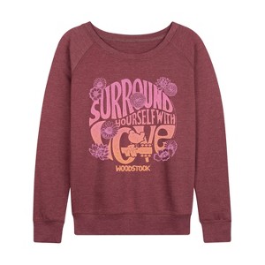 Women's - Woodstock - Surround W Love Lightweight French Terry Wide Neck Long Sleeve Graphic Shirt - 1 of 4