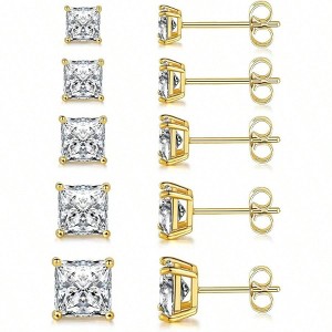 5 Pairs Square Earrings Set, Hypoallergenic, 3 - 7mm, Fashionable and Lightweight, Low Allergy Suitable for Women - 1 of 4