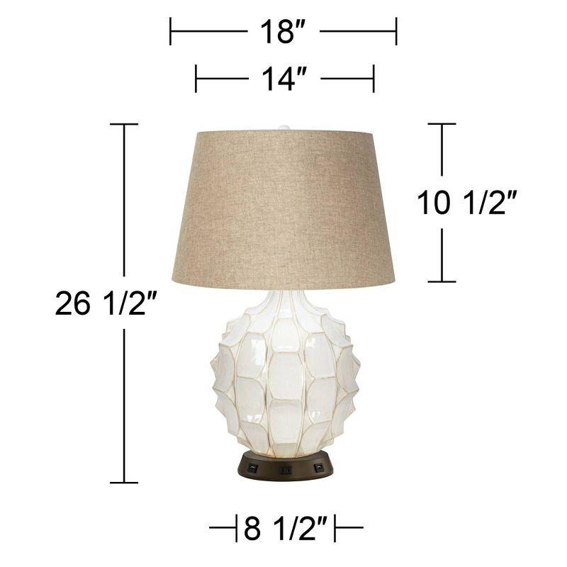 Possini Euro Design Mid Century Modern Table Lamp with USB Outlet Workstation Base 26.5" High Textured White Ceramic Drum Shade Living Room, 4 of 8