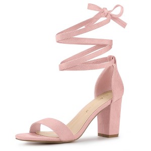 Allegra K Women's Open Toe Lace Up Ankle Strap Chunky Heel Sandals - 1 of 4