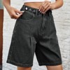 BLUEMING Womens Baggy Jean Shorts Button High Waist Stretchy Loose Trendy Casual Denim Shorts with Pockets - 4 of 4