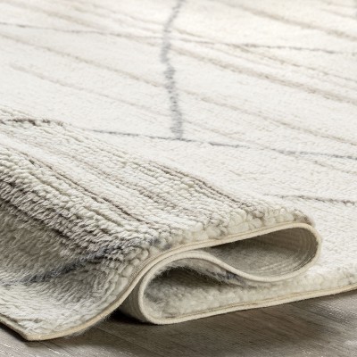 Ivory and Gray Stripe Wool 4' x 6' Washable Area Rug