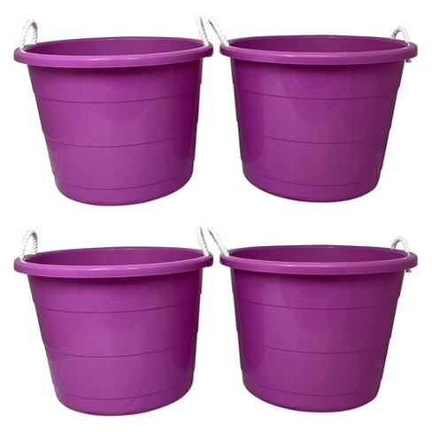 Homz Plastic 18 Gallon Utility Storage Bucket Tub Organizing Container with  Rope Handles for Indoor or Outdoor Use, Pink (2 Pack)