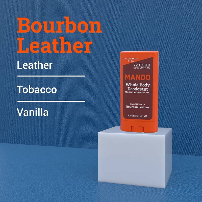Mando Whole Body Deodorant - Men&#8217;s Aluminum-Free Smooth Solid Stick Deodorant - Bourbon Leather - Trial Size - 0.5oz, 6 of 10