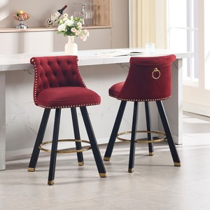 MOONMISS Set of 2 velvet bar chairs,Back pull point design, 360 degree rotation, back pull loop detachable design, rivet decoration - 1 of 4