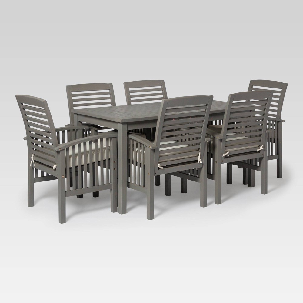 7pc Acacia Wood Simple Patio Dining Set Gray Wash Saracina Home