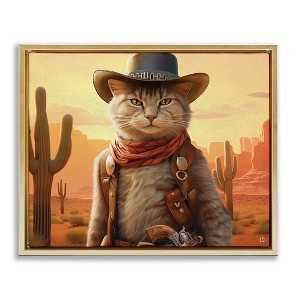 Stupell Industries Cowboy Sheriff Cat Black Floater Framed Canvas Wall Art - 1 of 4