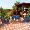 Costway 8PCS Patio Rattan Furniture Set Acacia Wood Frame Cushioned Sofa Chair Red\Navy - image 2 of 4