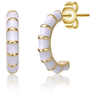 Guili Kids Seashell Half C-Hoop Earrings in 14k Gold Plating with White Enamel, A Delightful & Playful Ocean-Inspired Jewelry Accent - 1 of 2