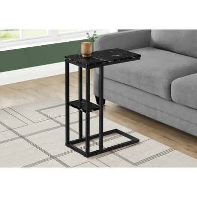 Vynxaria Contemporary C-Shaped Accent Table - Black Marble Look Laminate & Black Metal, 18.25" L x 10.25" W x 25.25" H