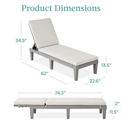 Gray Resin Patio Chaise Lounger with White Cushions