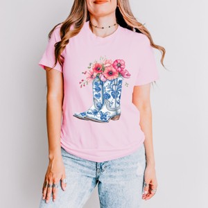 Simply Sage Market Cowboy Boots Floral Short Sleeve Tee - 1 of 4