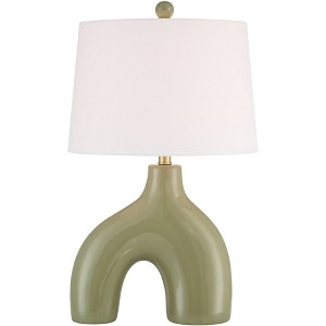 360 Lighting Lyrah 25" High Mid Century Modern Table Lamp Green Glaze Finish Ceramic Single White Shade Living Room Bedroom Bedside Nightstand House - 1 of 4