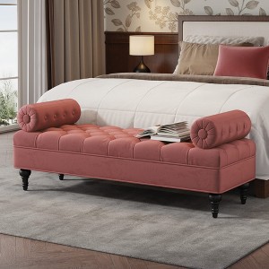 Christopher Knight Home Mirelle Modern Velvet Upholstered Tufted Bench with 2 Detachable Pillows - 1 of 4