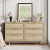 Angel Sar 51'' Rattan Dresser for Bedroom, Boho 6 Drawer Dresser with Golden Handles & Hand Woven Rattan Design, Oak - 2 of 4