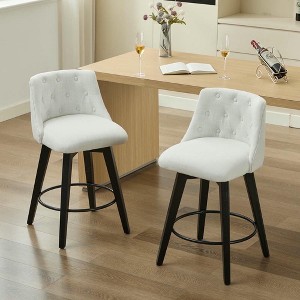Resenkos Counter Bar Stools, Counter Stool,Modern Linen Fabric Bar Stools with Button-Tufted Backrest,Set of 2, White - 1 of 4