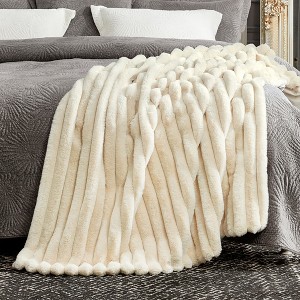 Cozy Bliss Faux Fur Plush Decorative Blanket, Cozy Warm Striped Throw Blanket - 1 of 4