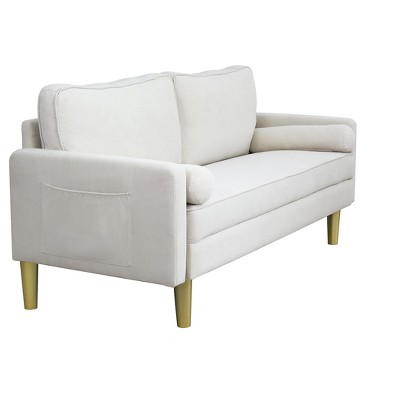 DOMETOUR 65.4'' Linen Sofa Couch with 2 Pillows, 3 Seater Modern Couches for Bedroom/Home