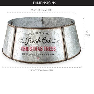 Galvanized Metal Christmas Tree Collar with Fresh Cut Design
