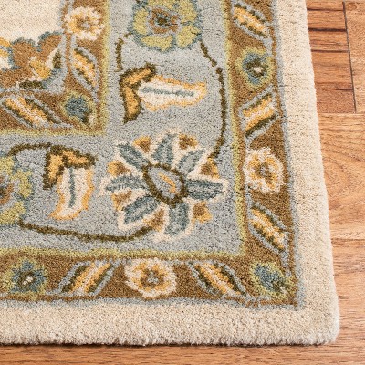 Ivory and Light Blue Hand-Tufted Wool Square Area Rug