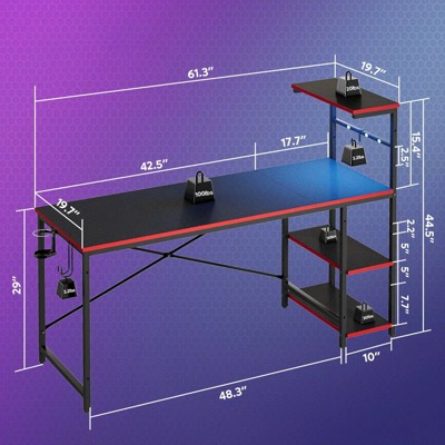 Bestier 61 Inch Black Grained Gaming Desk with Shelves