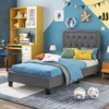 Infans Twin Size Bed Frame w/ 46" Tall Button Tufted Headboard Wooden Slats Support - 3 of 4
